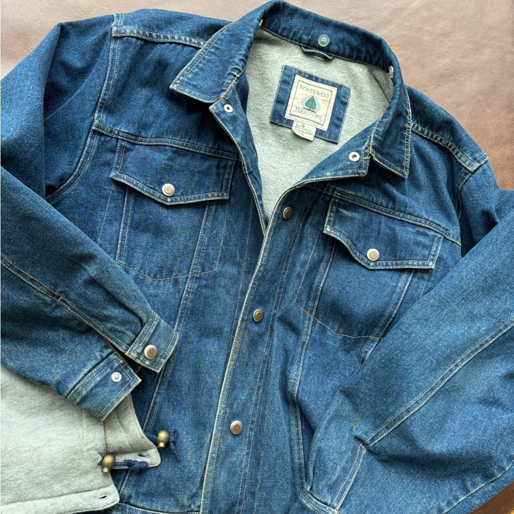 Vintage Northwest Territory Blue Denim Jacket Sweatshirt Lined Size L